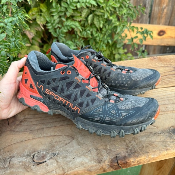LA SPORTIVA men bushido ii trail running shoe red orange gray black sz 12 hike - Picture 2 of 11